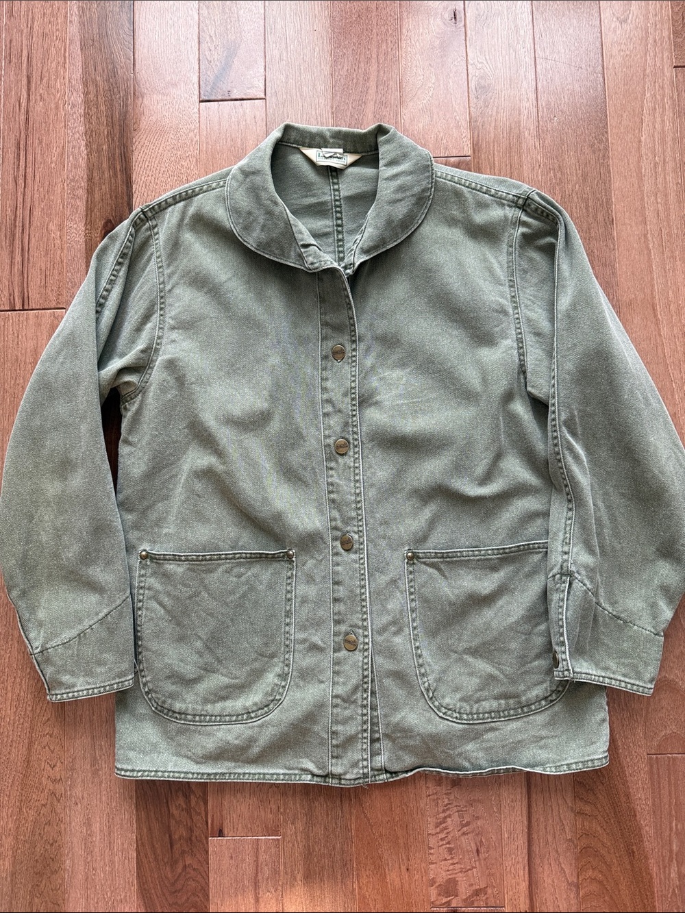 L.L. Bean Vintage Peter Pan Shawl Collar Chore Jacket olive green women’s L